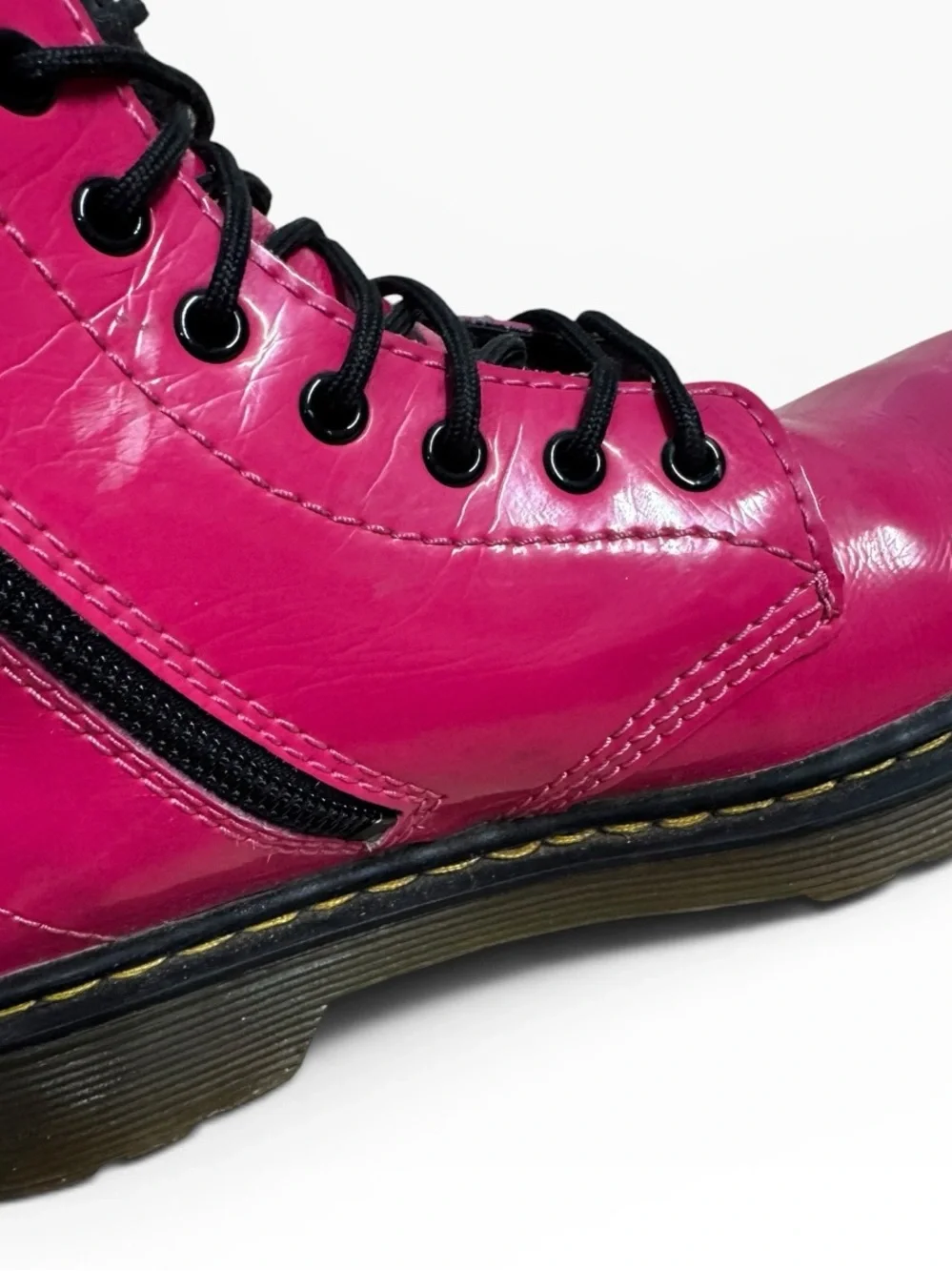 Dr. Martens Junior 1460 Patent Leather Lace Up Boots Hot Pink Kids US 2 UK 1